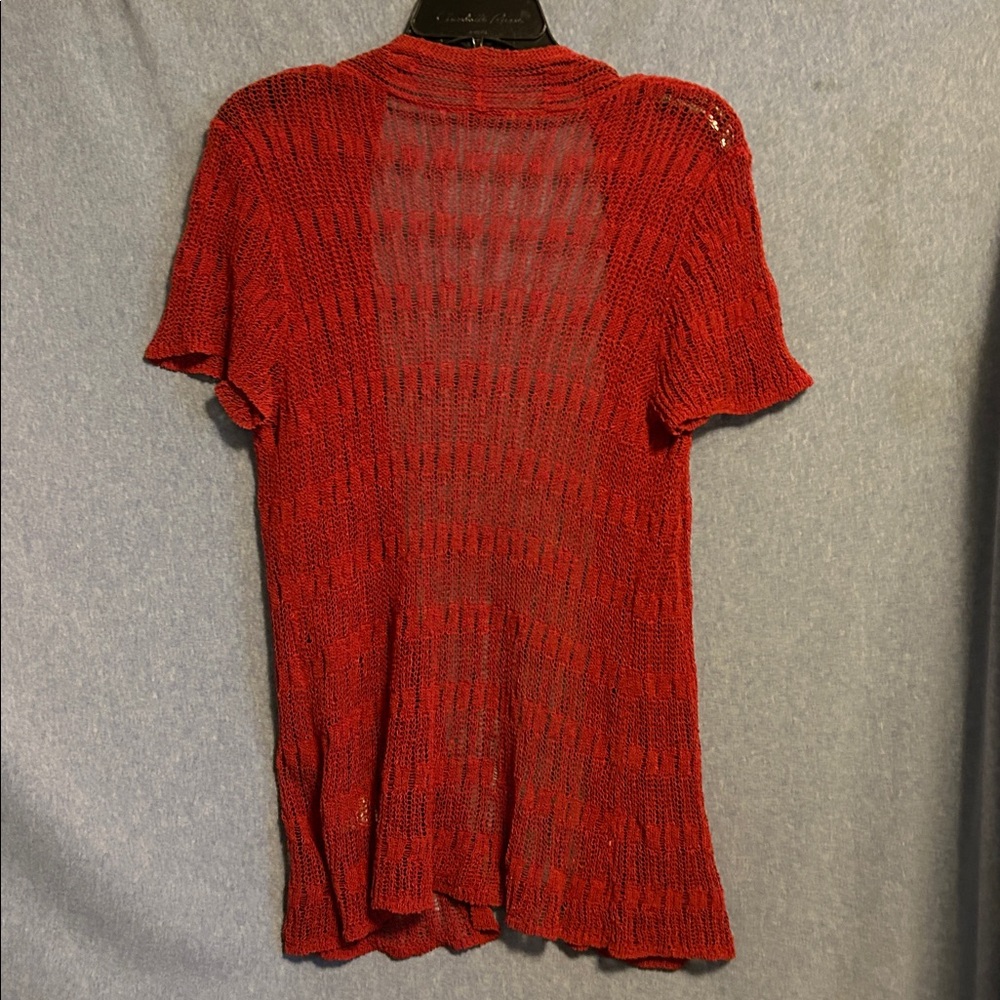 Lightweight Open-Front Short Sleeve Sweater Cardigan - Red - Picture 2 of 4